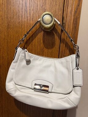 Coach White Leather Shoulder Bag with Silver Hardware
